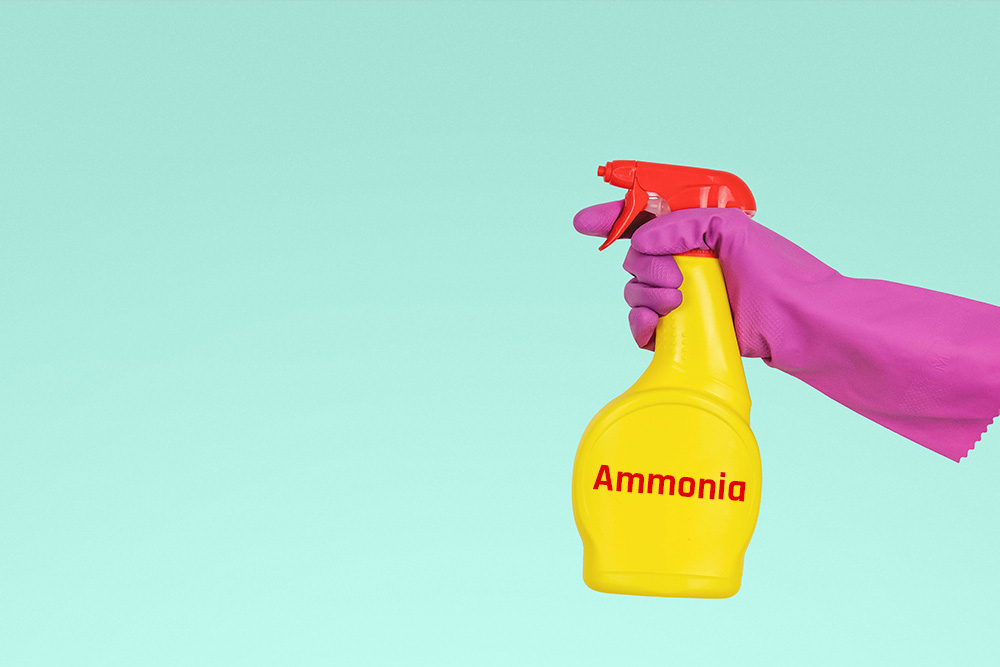 cleaner holding bottle of ammonia cleaning solution